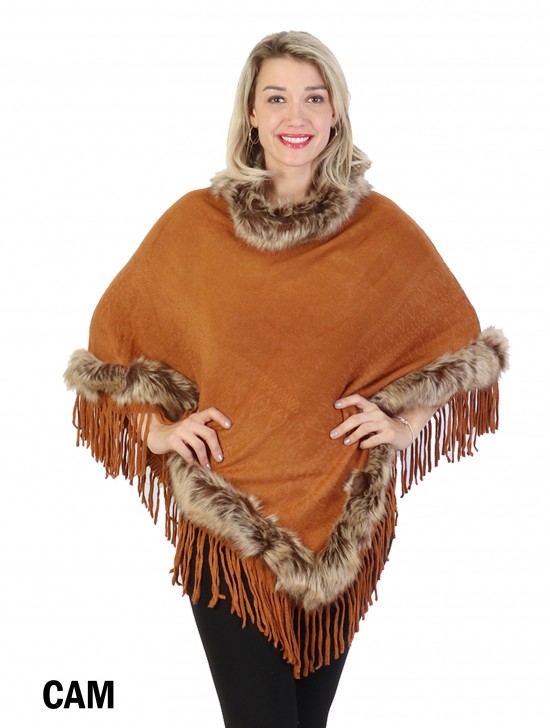 Poncho W/ Brown Fur Trim and Tassels